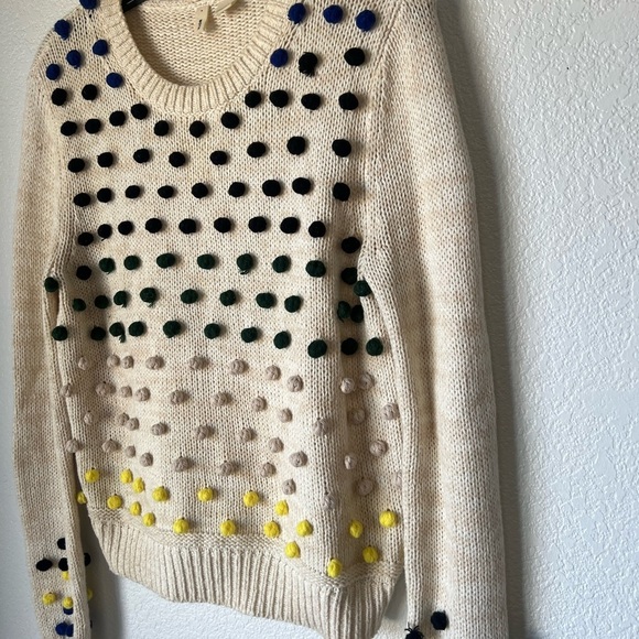Moth By Anthropologie Knitted Whimsical Pom Pom Sweater Small - Picture 2 of 10
